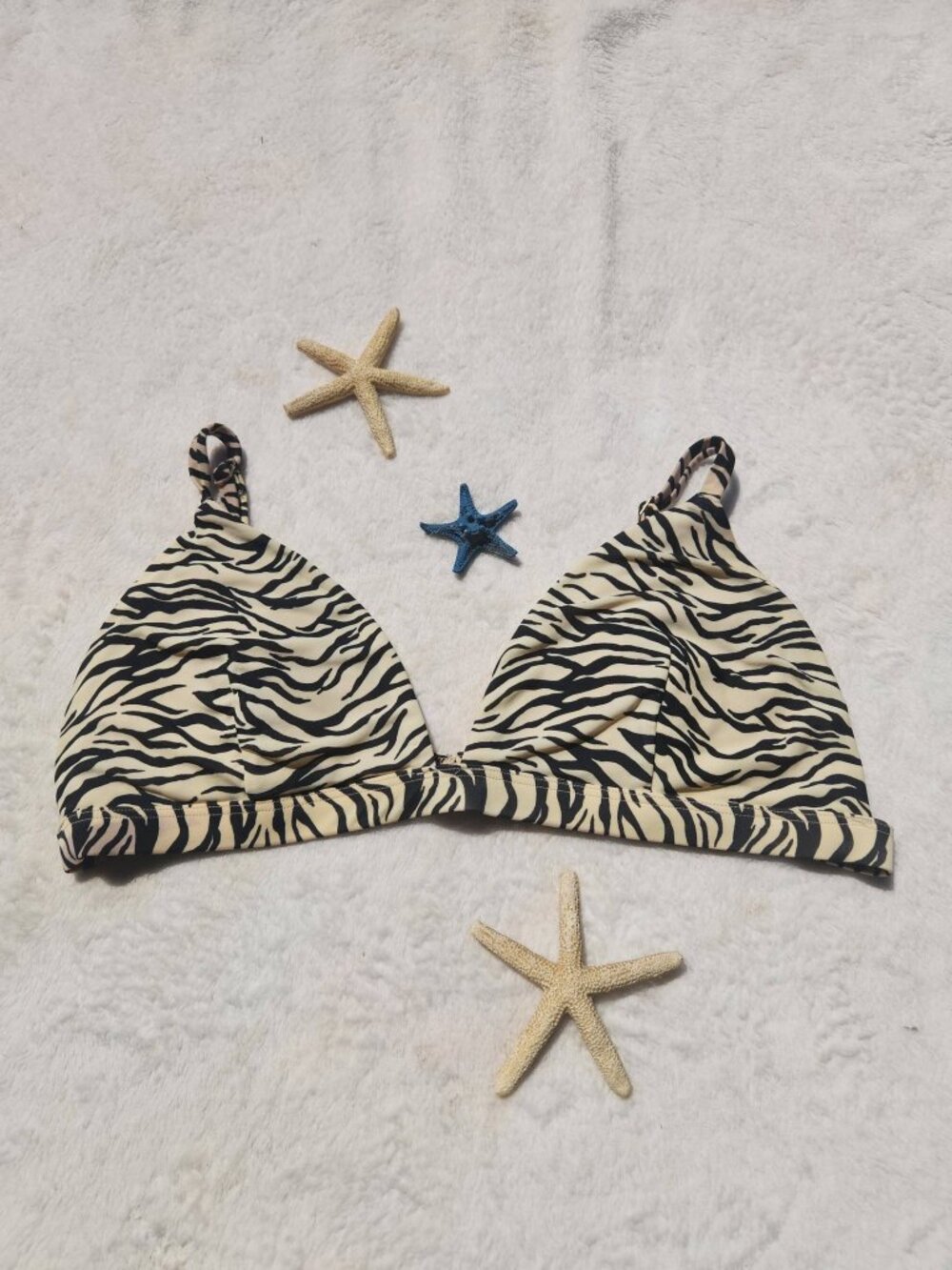 L Women's Black Tan Zebra Bikini Top Bathing Suit Swimwear Beach Pool Sexy